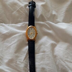 Timetec Gold and Black Leather Strap Watch. Shower Proof